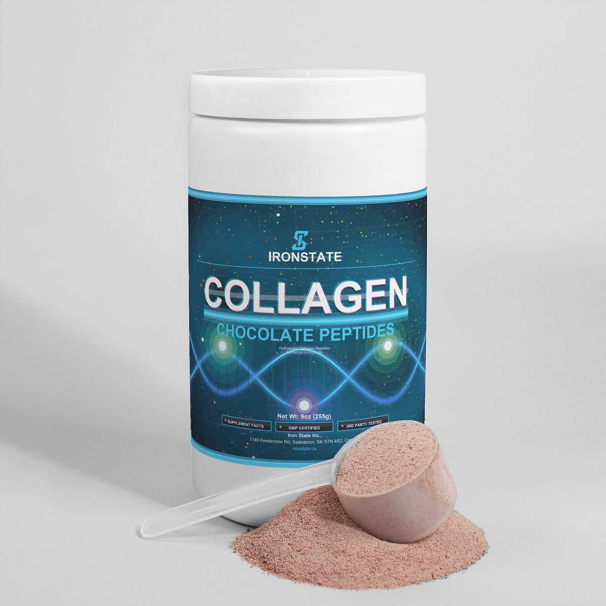 IRONSTATE Grass-Fed Collagen Peptides Powder (Chocolate) - side view