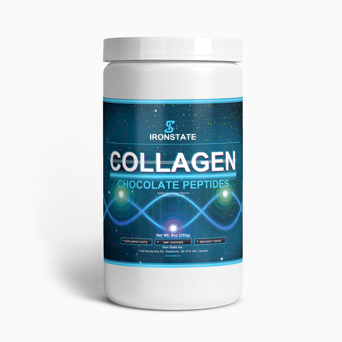 IRONSTATE Grass-Fed Collagen Peptides Powder (Chocolate) - front view