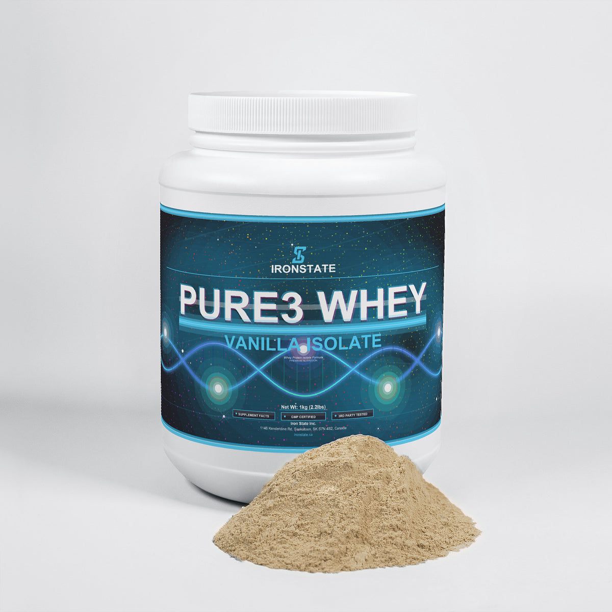 IRONSTATE Pure3 100% Whey Protein Isolate (Vanilla) - side view