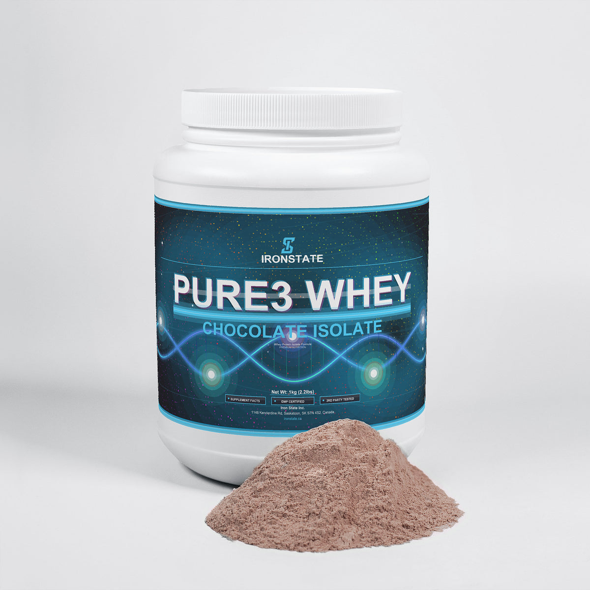 IRONSTATE Pure3 100% Whey Protein Isolate (Chocolate) - side view