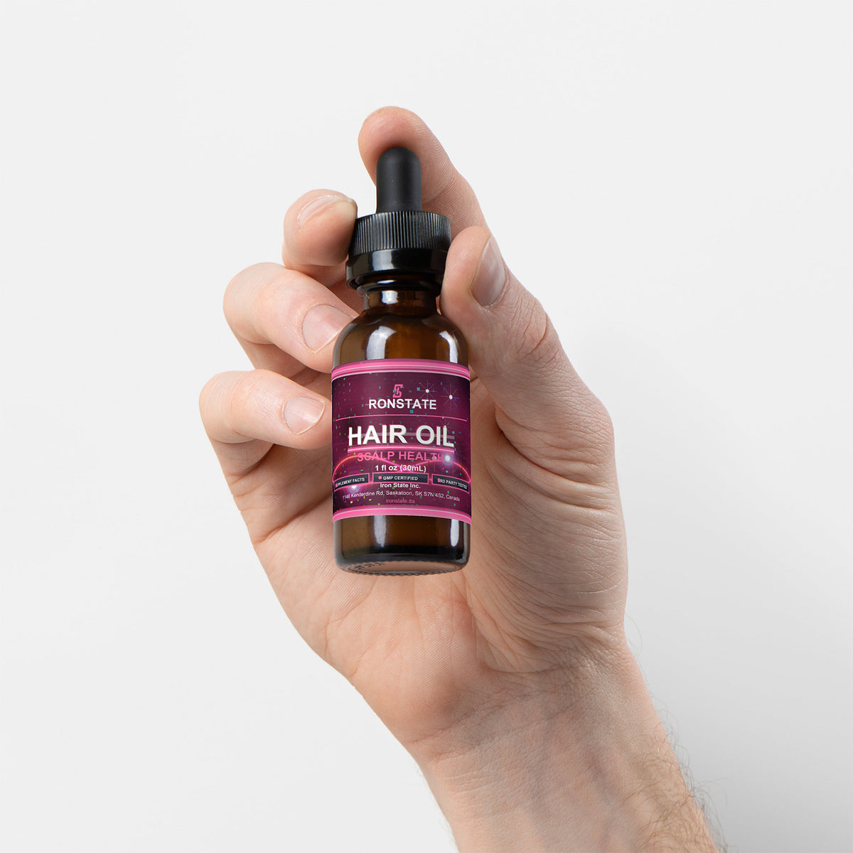 IRONSTATE Hair Oil for Scalp Health and Hair Growth - side view