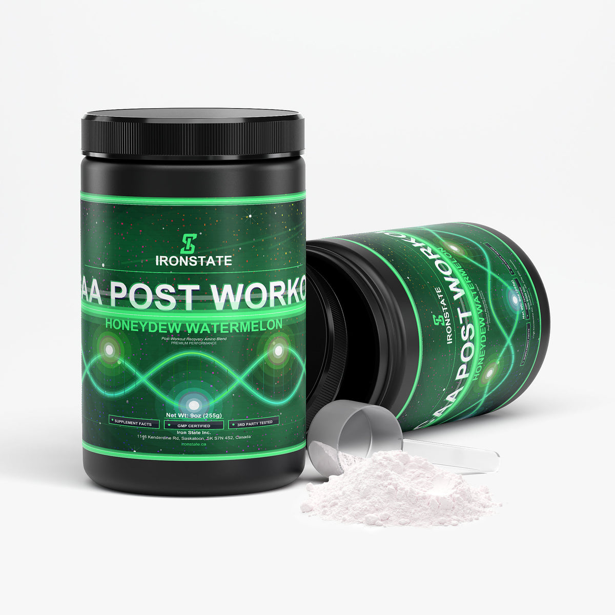 IRONSTATE BCAA Post Workout Powder (Honeydew/Watermelon) - side view