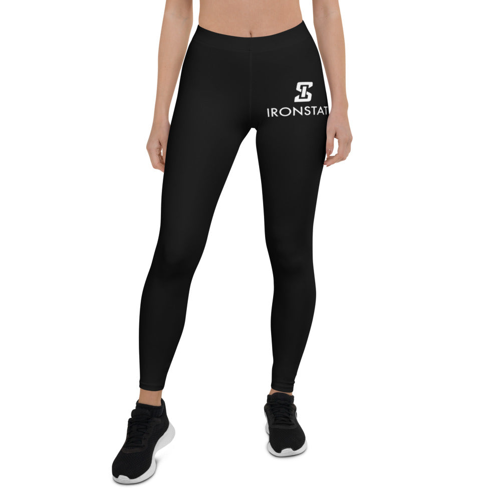 Ironstate Women's Black Leggings White Logo - front view