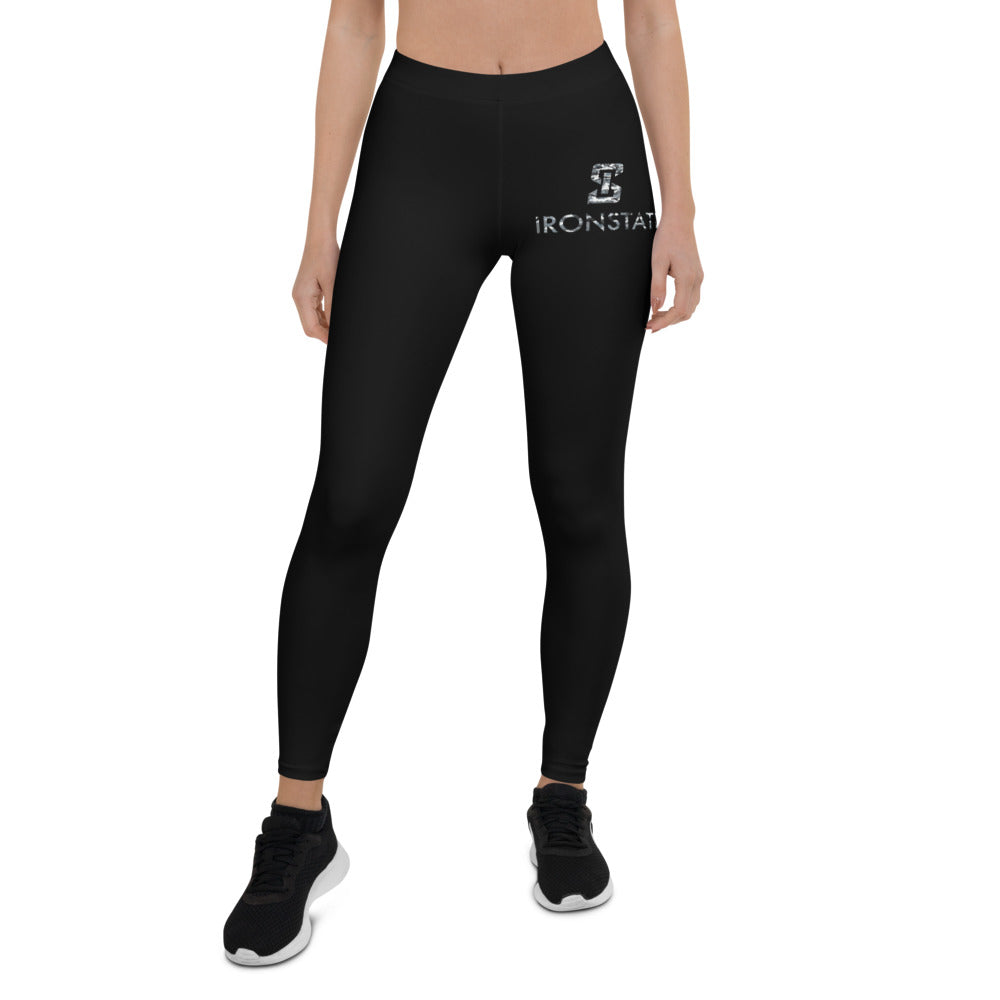 Ironstate Women's Black Leggings White Camo Logo - front view