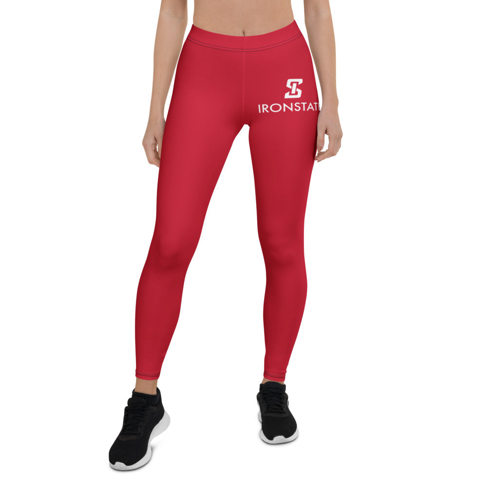 Ironstate Women's Red Leggings White Logo - front view