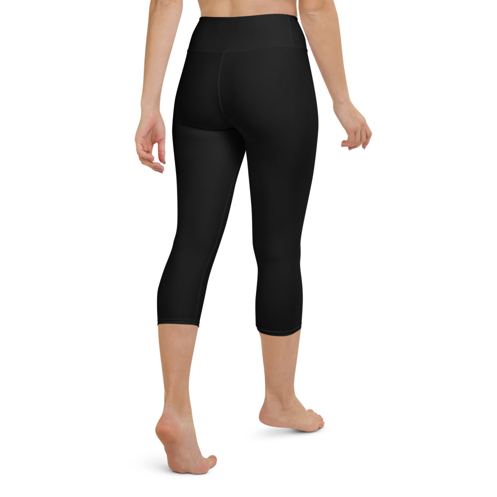 Ironstate Women's Black Yoga Capri Leggings White Logo - detail view