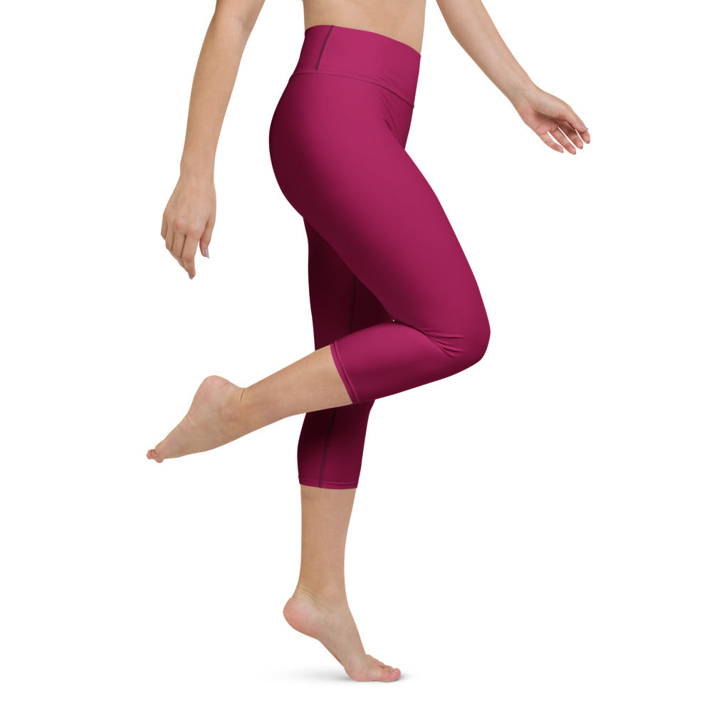 Ironstate Women's Burgundy Yoga Capri Leggings White Logo - logo close-up