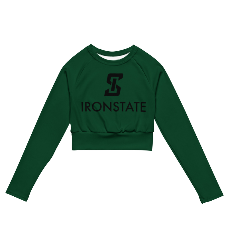 Ironstate Women's Forest Green Long-Sleeve Crop Top Black Logo