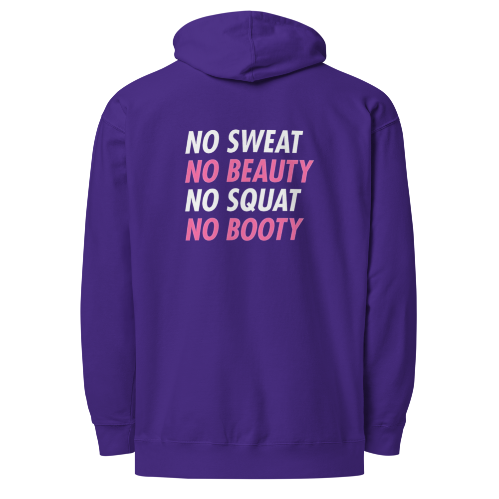 Ironstate Women's Purple Midweight Hoodie White Logo No Sweat,Beauty,Squat,Booty - back view
