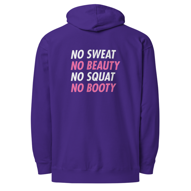 Ironstate Women's Purple Midweight Hoodie White Logo No Sweat,Beauty,Squat,Booty - back view