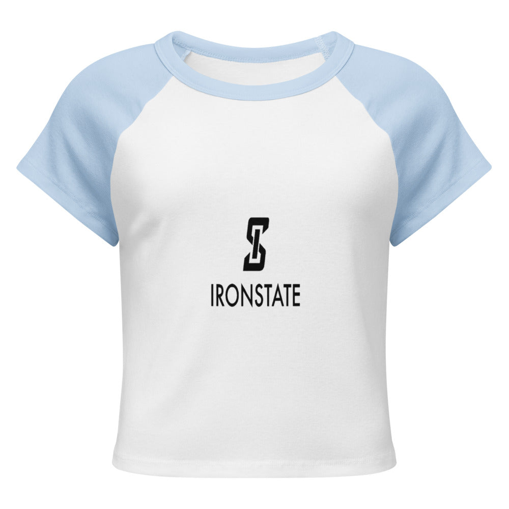 Ironstate Women’s Micro Rib Raglan Baby Tee - logo close-up